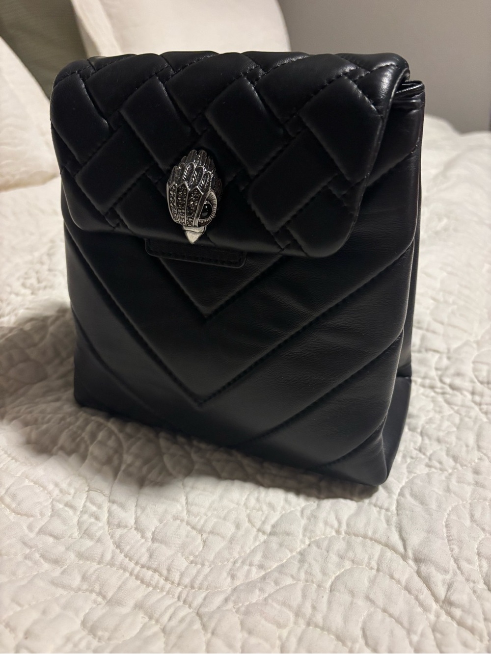 Kurt Geiger Black Quilted Leather Backpack with Silver details
